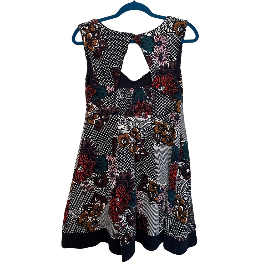 Anthropologie Maeve Floral Lattice Cut Out Back Fit Flare Mini Dress Multi Color - Picture 3 of 4